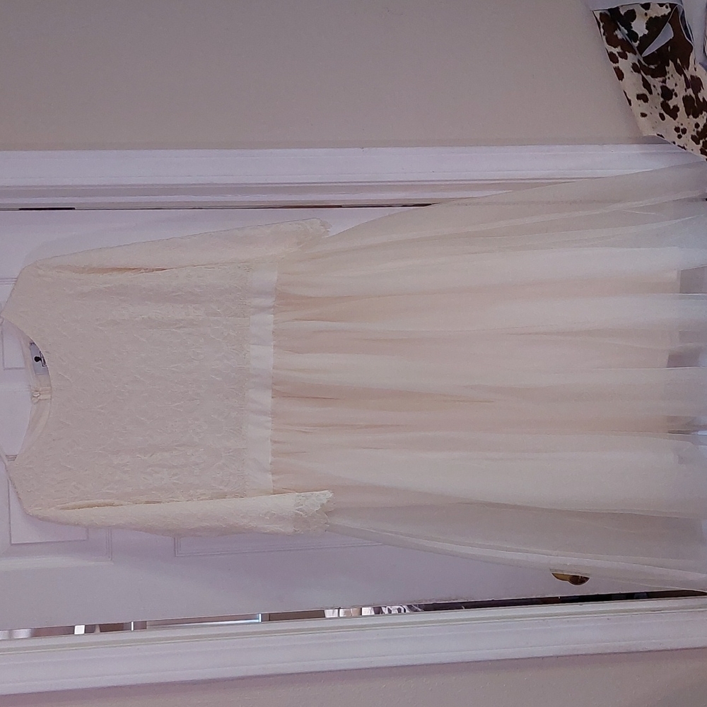 Womens XL Dainty Jewells Knee Length Dress Cream Color. Tulle and Lace